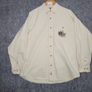LAL Terry Redlin Wildlife Deer Scene Button Down Shirt XL Beige Cotton Outdoors